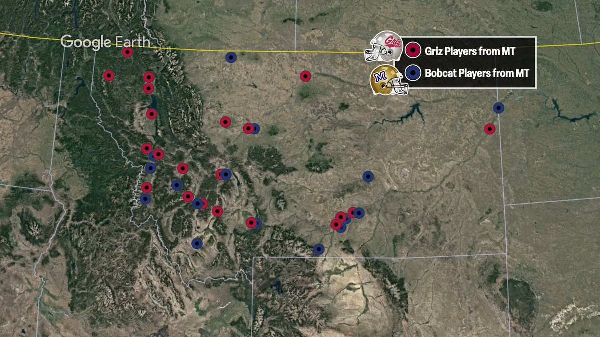 The coolest part of the rivalry game is all the in state player who are representing their towns. Here's a map that shows each town that has a player on either roster

Griz- 21 different cities represented
Cats- 16 different cities represented