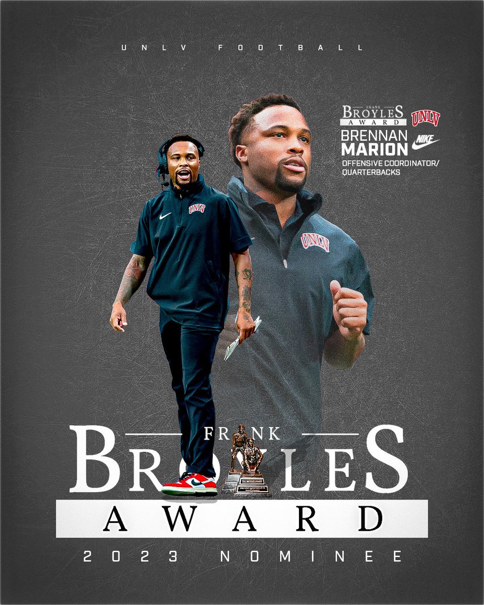 unlvfootball's tweet photo. Like everything we do, this was earned. 

Congrats @BrennanMarion4 on being nominated for the 2023 Frank Broyles Award‼️ https://t.co/3GMWqsCCm8
