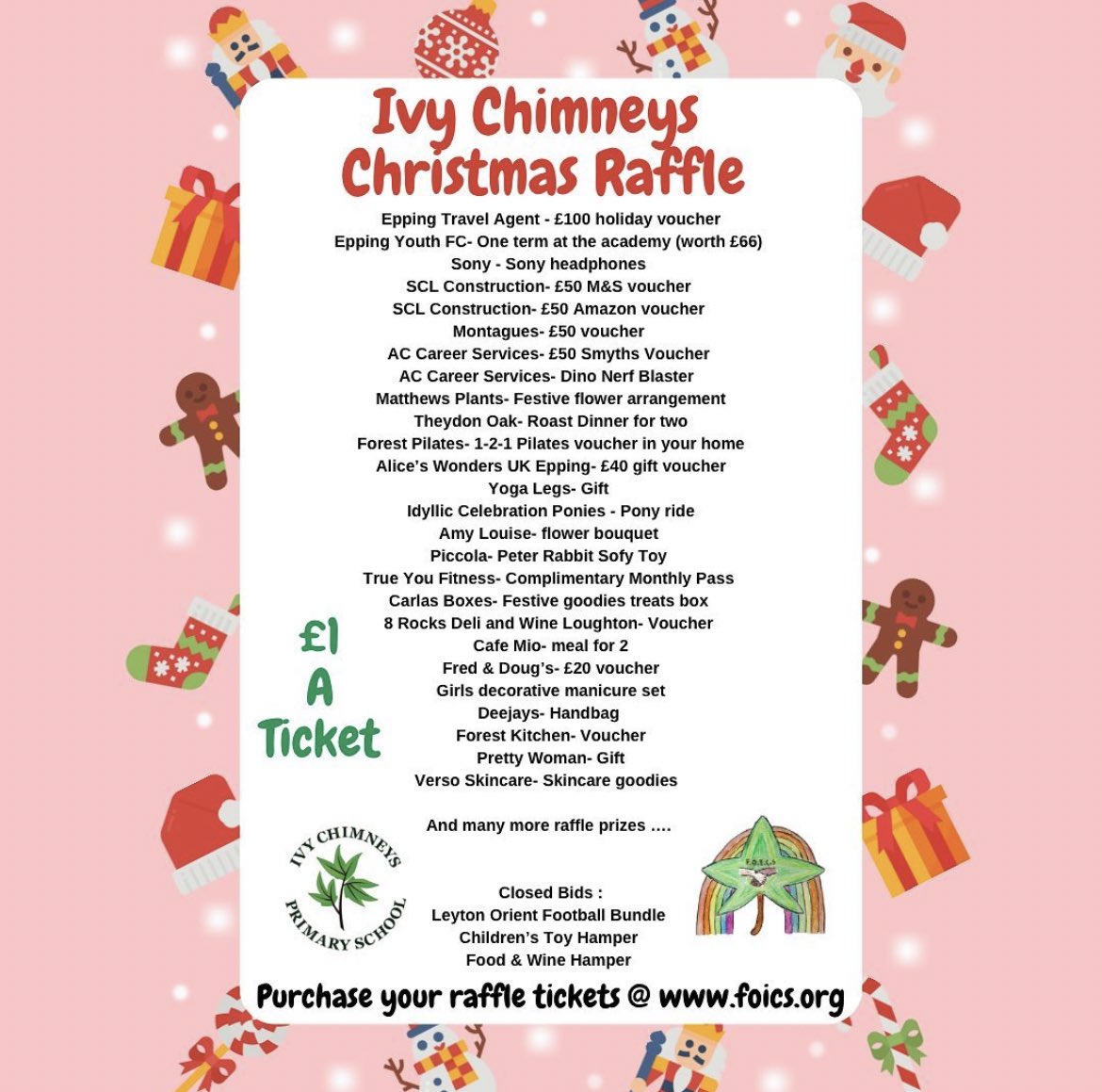 The @FOICs Raffle is LIVE online to purchase your tickets. 👏 🥳 We have some wonderful & generous raffle prizes this Christmas, donated by local businesses in & around Epping & donations from parents. Thank you. You can purchase your tickets online at foics.org .