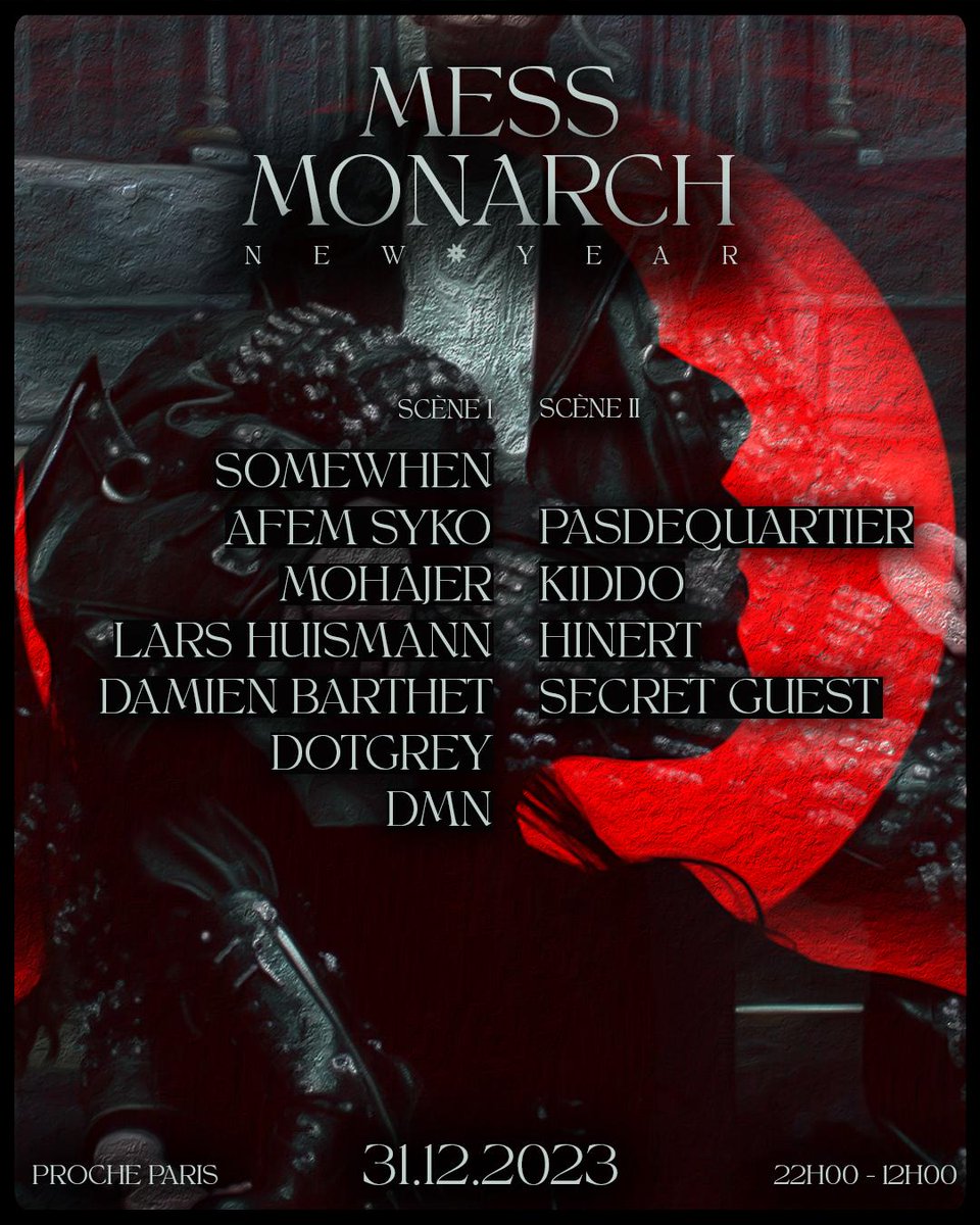 ❤️‍🔥 MONARCH × MESS : NYE

Un changement d’année ça se fête. Ça se fête entre amis. MESS et MONARCH ont décidé de faire la fête ensemble. 2 scènes réparties sur 4000 m2 avec une scénographie hors normes pour cette soirée qui s'annonce exceptionnelle...

link.shotgun.live/mess-monarch-n…