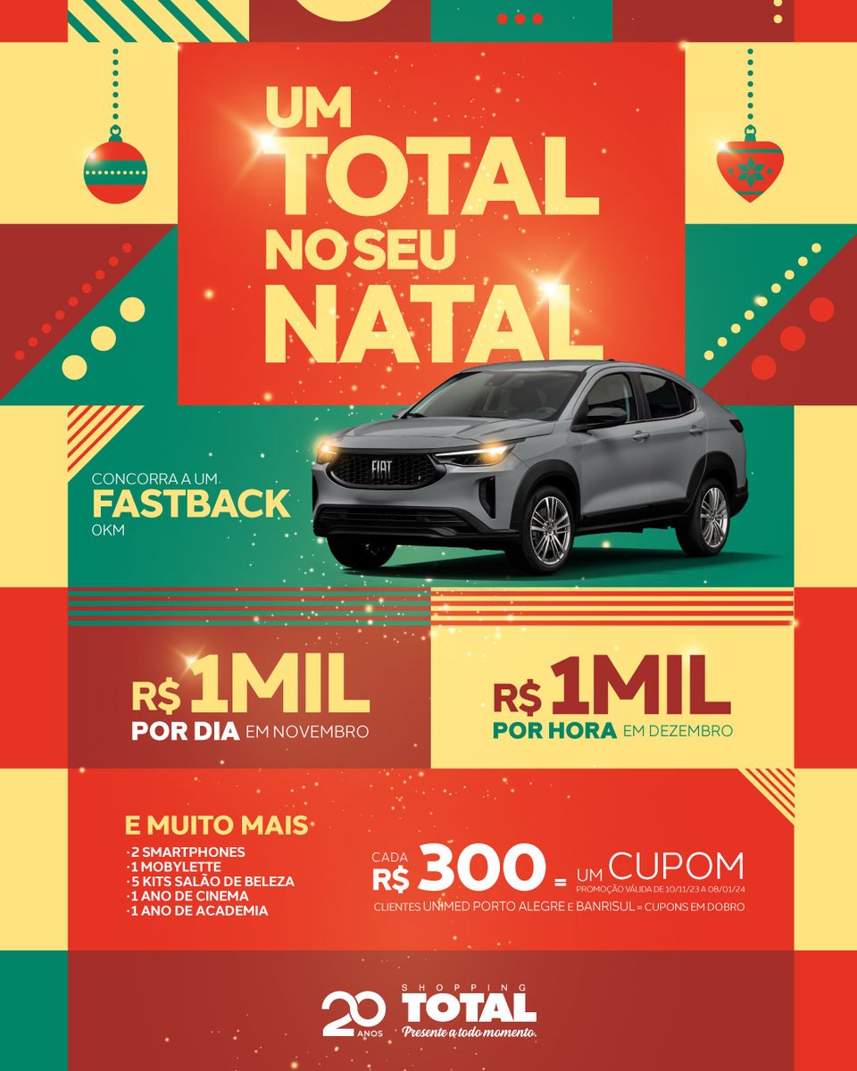 shopping_total's tweet photo. Já conhece a nossa promoção?

Um TOTAL no Seu Natal está dando prêmios todos os dias em novembro, toda hora em dezembro e em Janeiro um Fastback 0km!

Acesse nosso site para mais informações! https://t.co/mDkjdOVTDG