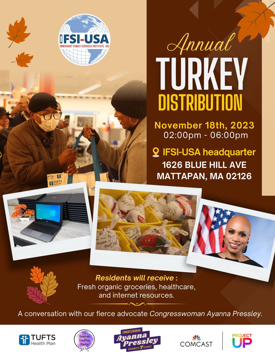 Join us on November 18th, 2023 at 2:00 PM for our Annual IFSI Turkey Distribution at our headquarters located at 1626 Blue Hill Ave in Mattapan, MA 02126. #Thanksgiving #annouvivansanm #integration