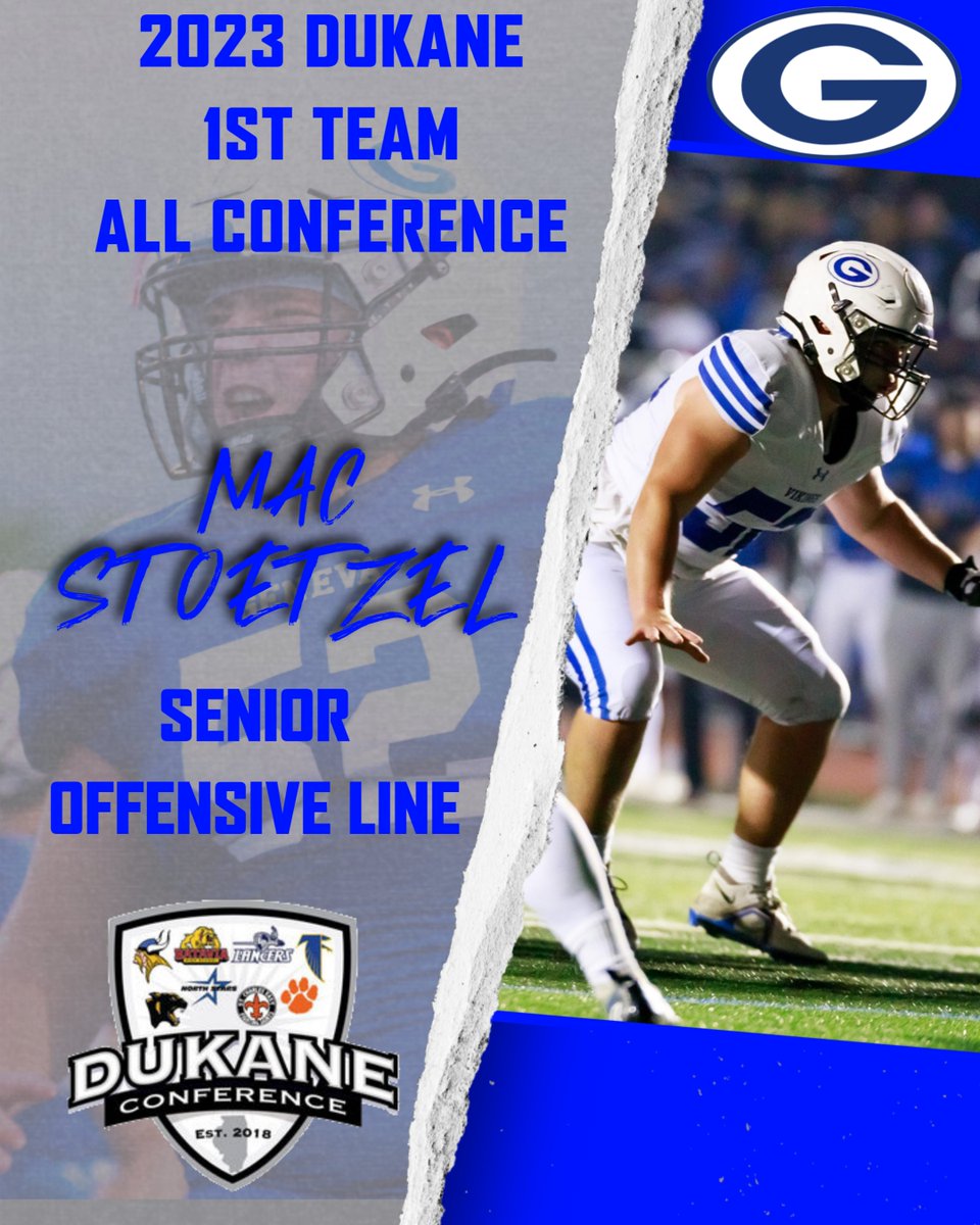 GenevaVikingsFB's tweet image. Congratulations to Mac Stoetzel on being named to the DuKane All-Conference Team.