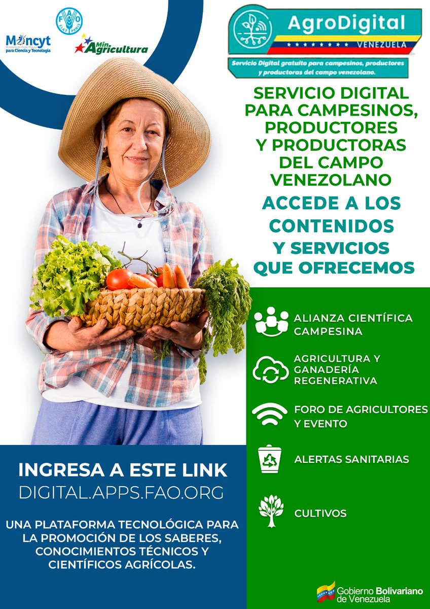 #14Nov | Anuncian lanzamiento de plataforma AgroDigital Venezuela para brindar apoyo y asistencia a campesinos y productores del país ✅Ofrecerá contenidos sobre: 🫘Alianza Científico-Campesina 🏫Escuelas Itinerantes 🥔Cultivos y➕ Más información ⏩tinyurl.com/4nte9x33