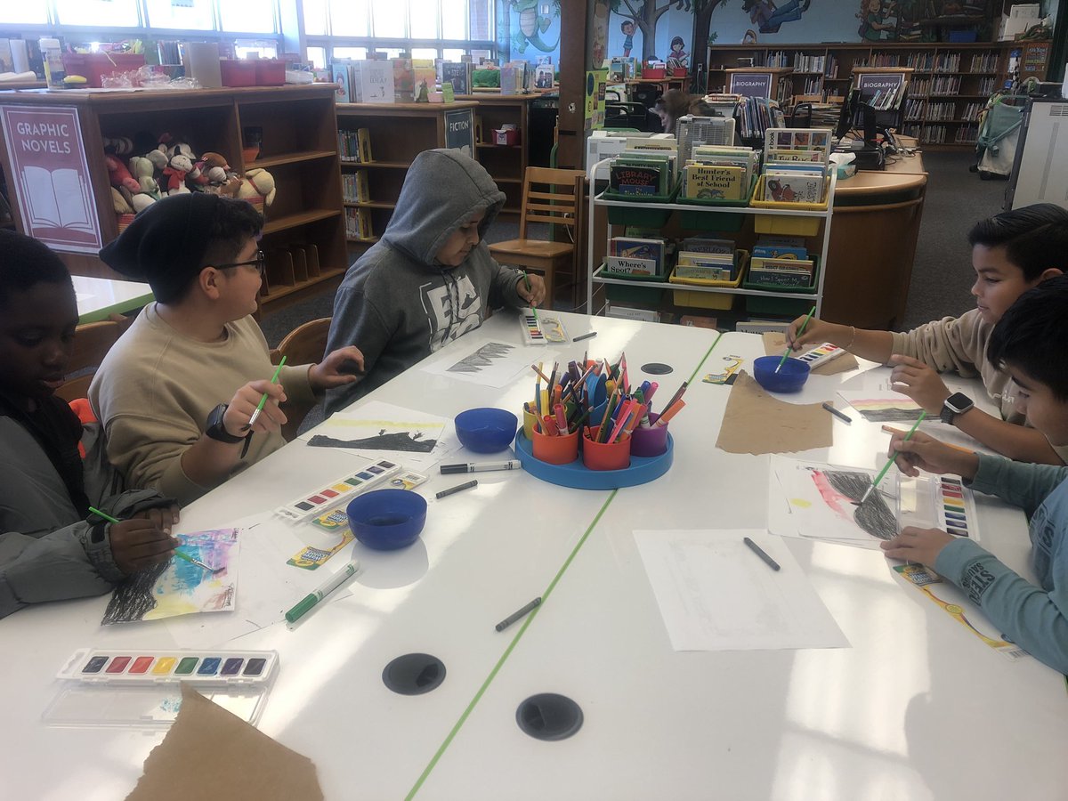 MrsGs_Library's tweet image. I love seeing their creativity shine!! After reading The Legend of the Indian Paintbrush by Tomie dePaola students created their own watercolor sunsets. Look at these beauties! @GuilfordEle #elementarylibrarian