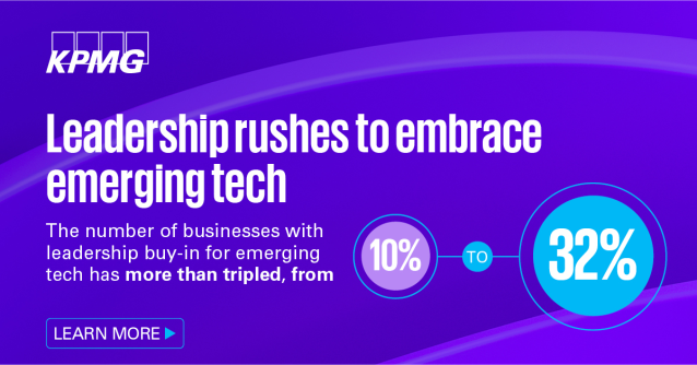 vincevickers's tweet image. Leadership buy-in for emerging tech has tripled according to our latest survey of US technology leaders. Click to learn more about how and where they are investing in digital transformation in our recent report. #KPMGTechnology #DigitalTransformation bit.ly/3QZLsBp