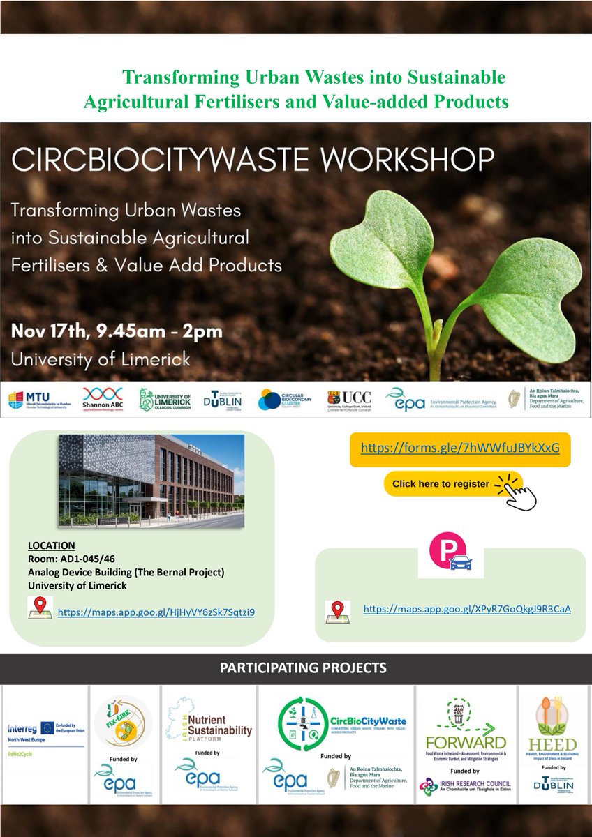 ⏳ This #Friday, the final event of the #BIW2023 is bringing researchers from @CirBioCityWaste @Phosphorus_ie #Renu2Cycle #FixEire #FORWARD #HEED projects together with Industry Experts to exchange knowledge about Transforming #UrbanWastes into sustainable value-added products.