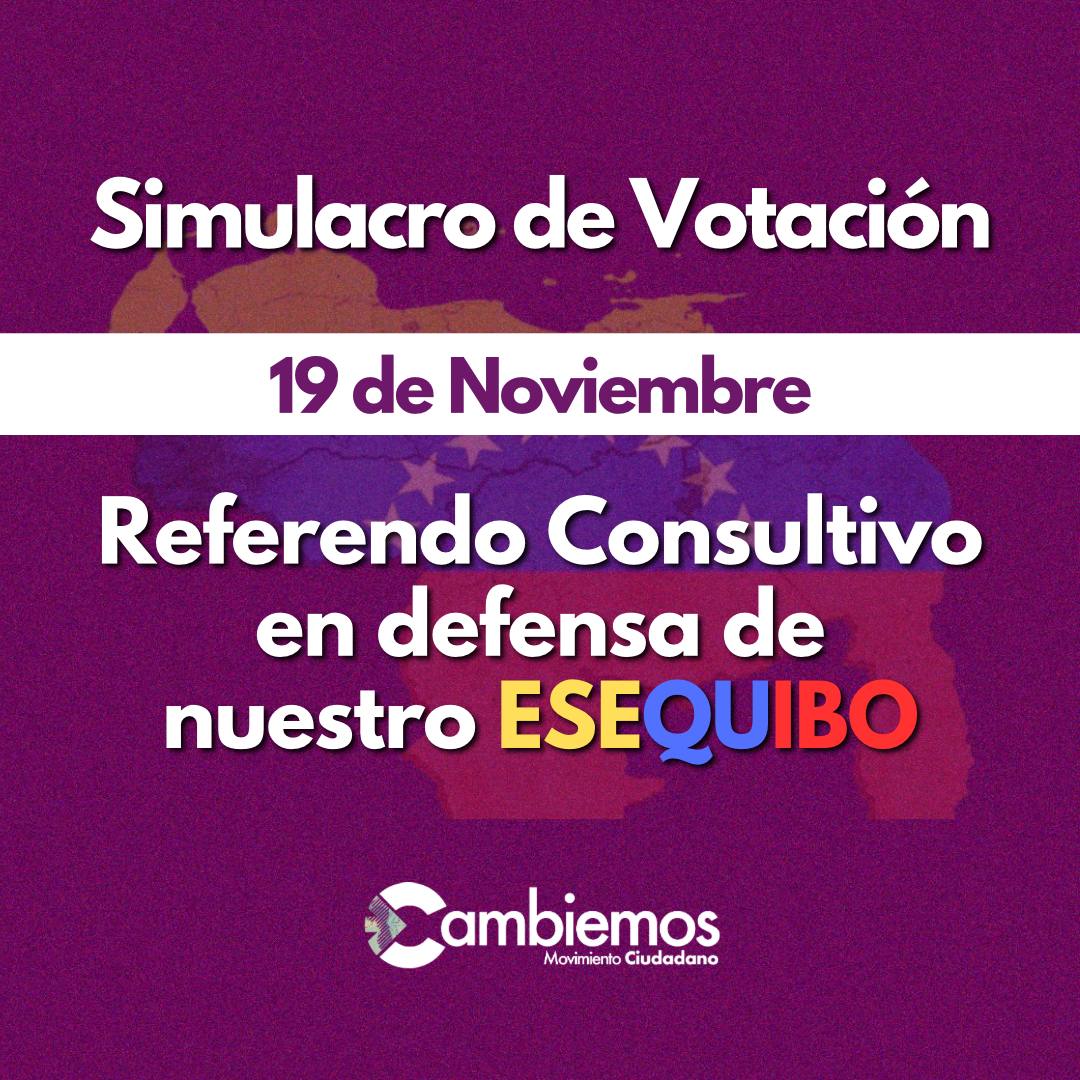 CambiemosMC's tweet photo. Este 19 de noviembre forma parte del simulacro del referendo del 3 de Diciembre en la defensa del Esequibo 🇻🇪

Consulta aquí cuál centro de votación te corresponde: https://t.co/q8BMj0X1wS https://t.co/ufrCVEBPKO