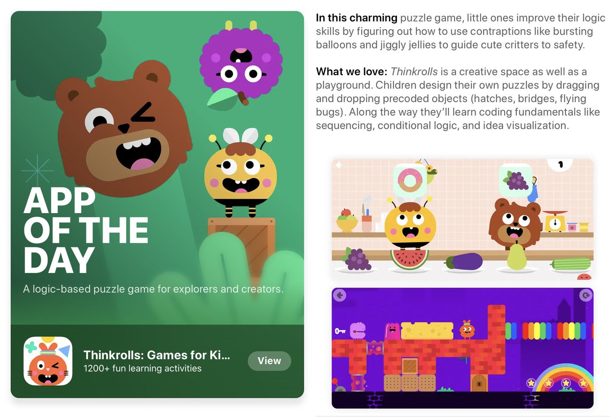 🎉 Exciting News! Thinkrolls is featured as #AppOfTheDay on the US <a href="/AppStore/">App Store</a>! Thank you <a href="/Apple/">Apple</a>! 🙌 Unleash your child's inner genius with over 1200 interactive puzzles, games and activities! Thinkrolls is a toolbox for life! 🥇
apps.apple.com/us/story/id154…