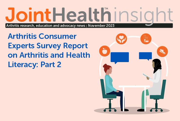 JointHealth™ insight - November 2023 - Arthritis Consumer Experts National Survey Report on Arthritis and Health Literacy: Part 2. Read the issue now! bit.ly/JHIHealthLiter…