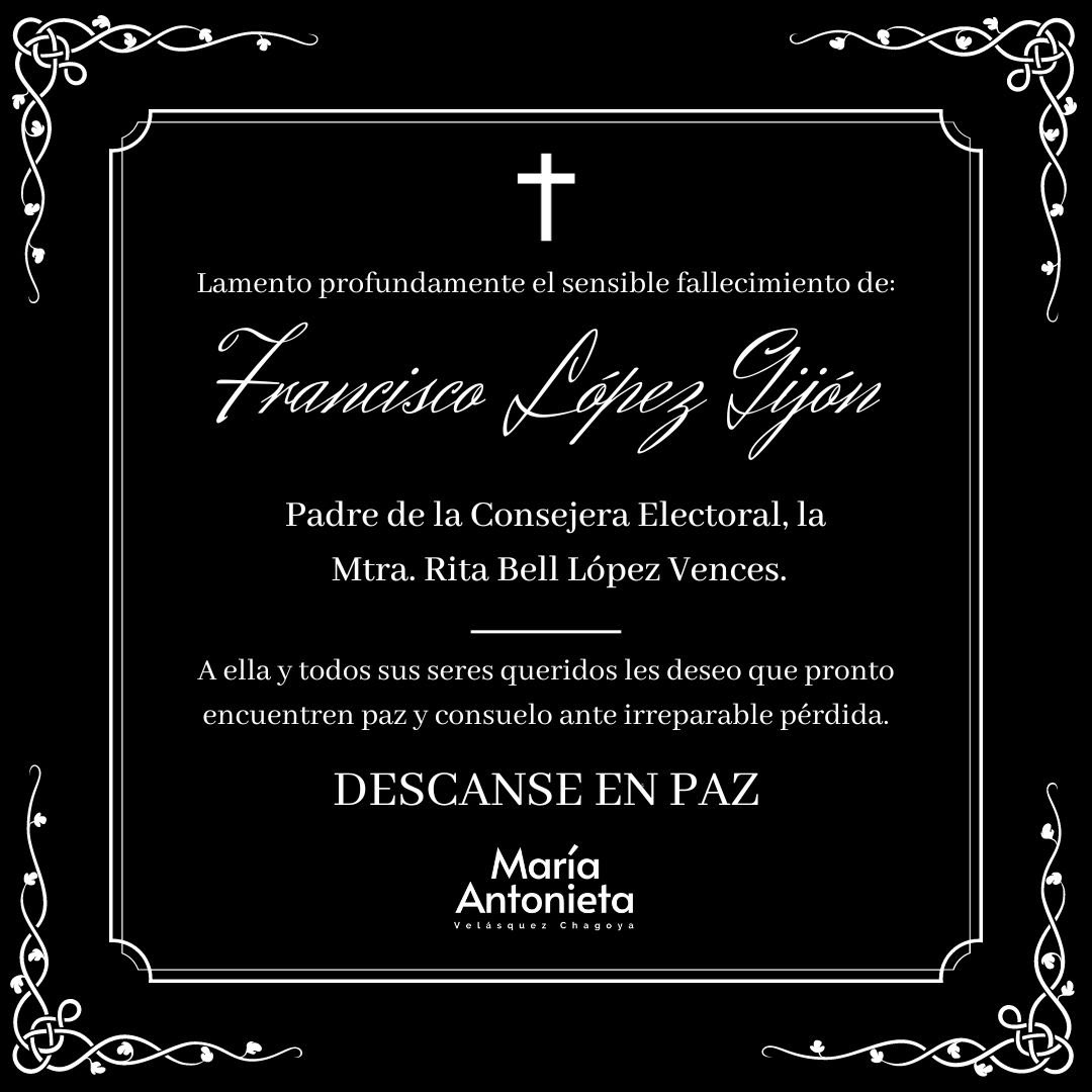 ma_vecha's tweet photo. Con profunda pena, lamento el sensible fallecimiento del señor padre de mi estimada Consejera Electoral @RitaBellLpz .  
Mis mas sinceras condolencias ante esta irreparable pérdida. 

Descanse en paz. https://t.co/seWACKycps