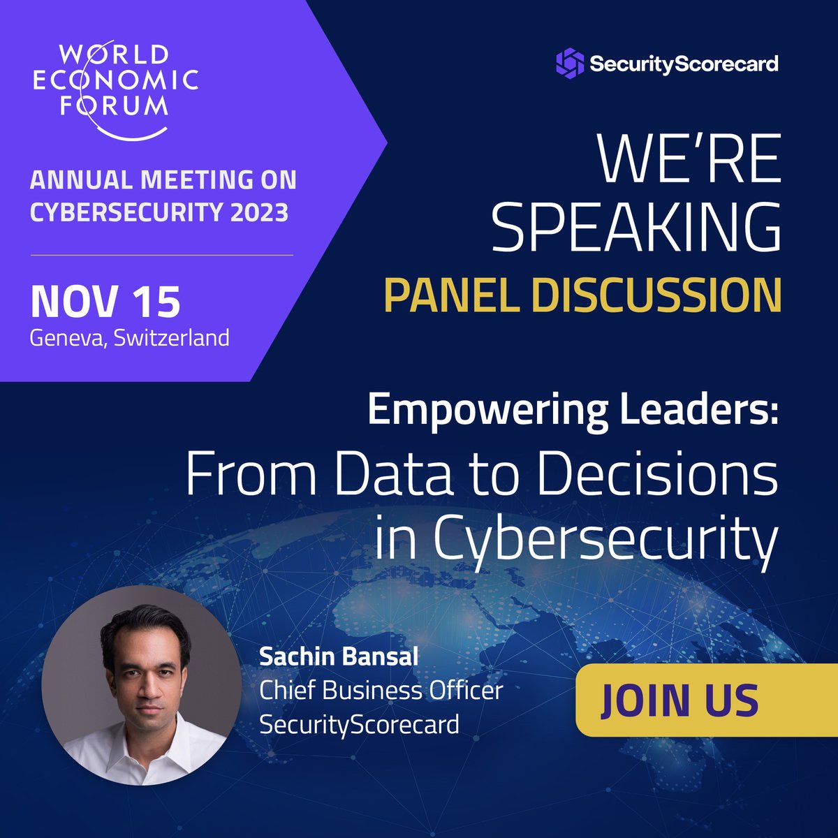 SecurityScorecard (@security_score) on Twitter photo Our Chief Business Officer Sachin Bansal will be speaking tomorrow at the <a href="/wef/">World Economic Forum</a>'s Annual Meeting On Cybersecurity 2023 at 1300 Geneva time along with Öykü Işık, Katheryn Rosen, Pascal Steichen and Una Shortt. Our Chief Business Officer Sachin Bansal will be speaking tomorrow at the <a href="/wef/">World Economic Forum</a>'s Annual Meeting On Cybersecurity 2023 at 1300 Geneva time along with Öykü Işık, Katheryn Rosen, Pascal Steichen and Una Shortt.