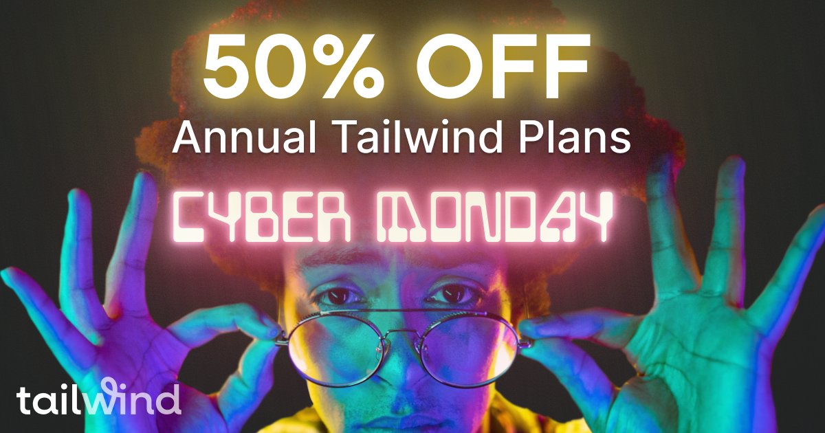 Don't miss out on this amazing Cyber Monday sale price on Tailwind! Upgrade today for an astounding 50% off annual plans. Head into 2024 with all of Tailwind’s powerful, time-saving tools. #cybermondaydeals tailwindapp.com/dashboard/upgr…