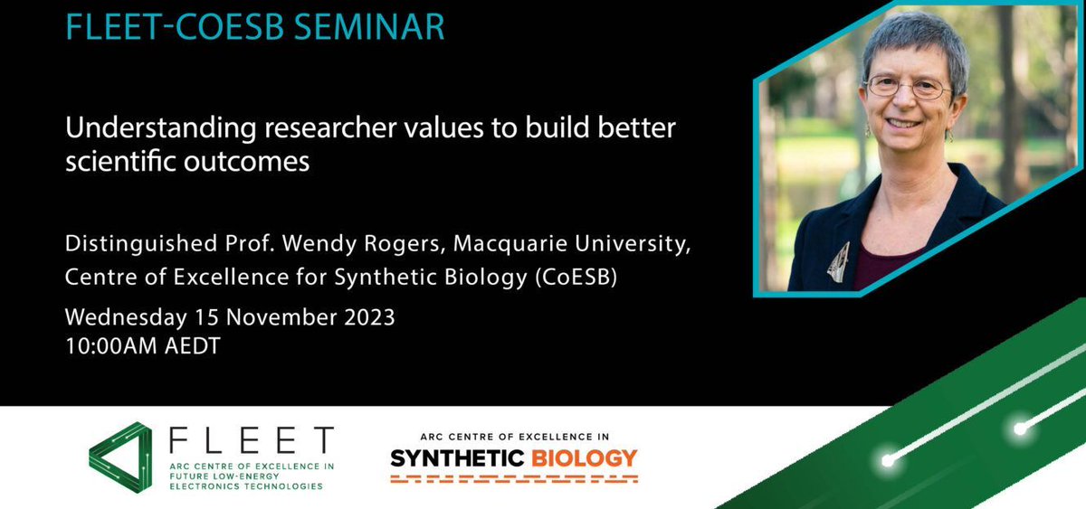 Learn to consider the values that shape your research, factors that support/undermine your ability to conduct research, effects on partnerships and how to manage conflicts of values—a FLEET / @ARC_CoESB seminar Today 10AM w Wendy Rogers @Macquarie_Uni buff.ly/40iSlQY