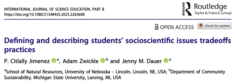 All your questions answered about how to think about students thinking about socioscientific issues tradeoffs. Great to have this one in the books #IJSE! @CitlallyCiencia @AdamZwickle
doi.org/10.1080/215484…