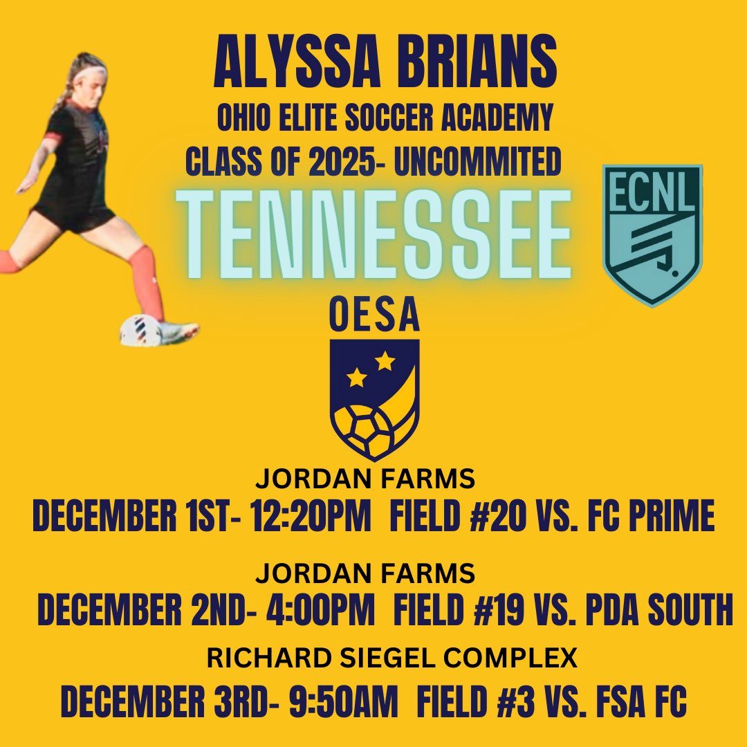 Cant wait to compete in Tennessee!! @ECNLgirls @TheSoccerWire @ImCollegeSoccer @PrepSoccer @ohioelite @ImYouthSoccer @CPaulino9 @SoccerMomInt @XavierWSOC @BGSU_WSoccer