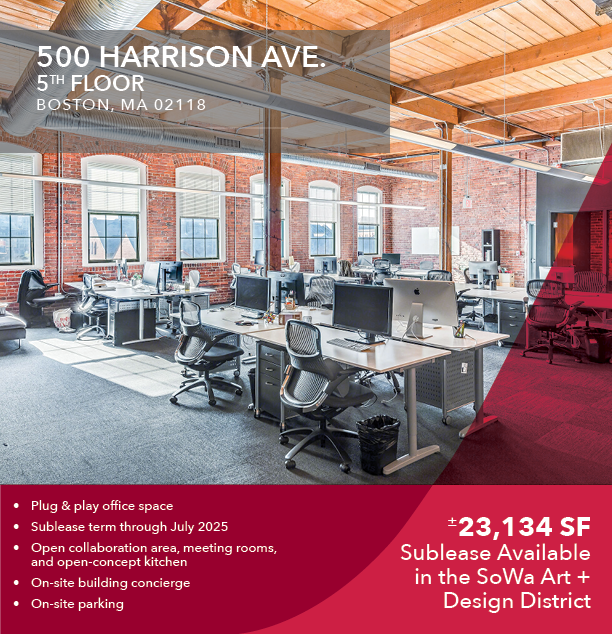 Plug &amp; play Class A office sublease available in the South End's SoWa Art + Design District. 23,000+ SF with on-site parking and on-site concierge. Contact us for more details! loom.ly/Z0Wgj2w
#sublease #office #SoWaBoston #commercialrealestate