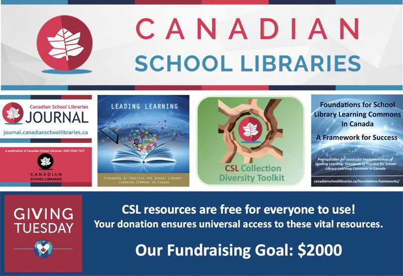 #GivingTuesday2023 is coming up and we could use your help to keep CSL's resources open source and free for everyone! If you care about school libraries in Canada, then please support Canadian School Libraries! canadahelps.org/en/pages/suppo…