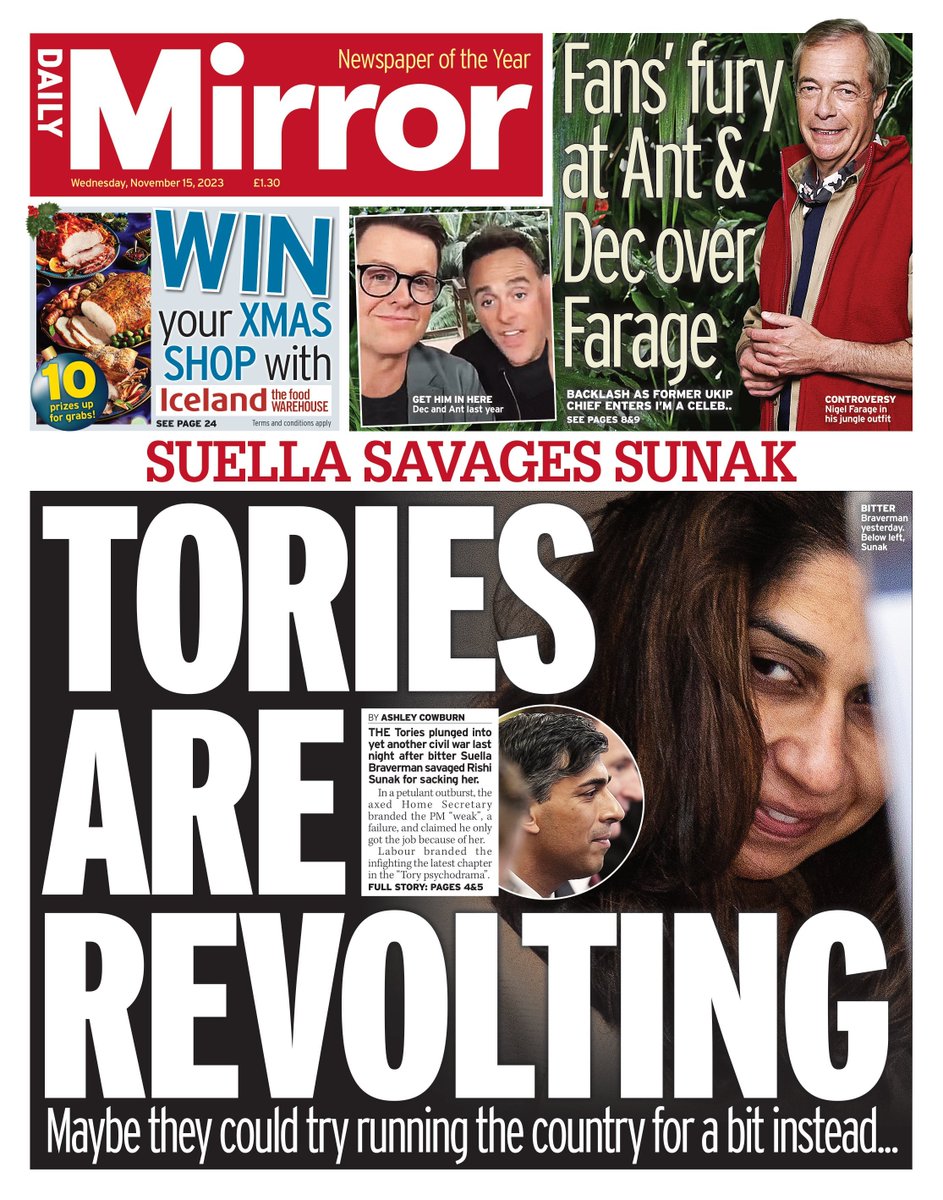 Daily Mirror: Tories are revolting  #TomorrowsPapersToday