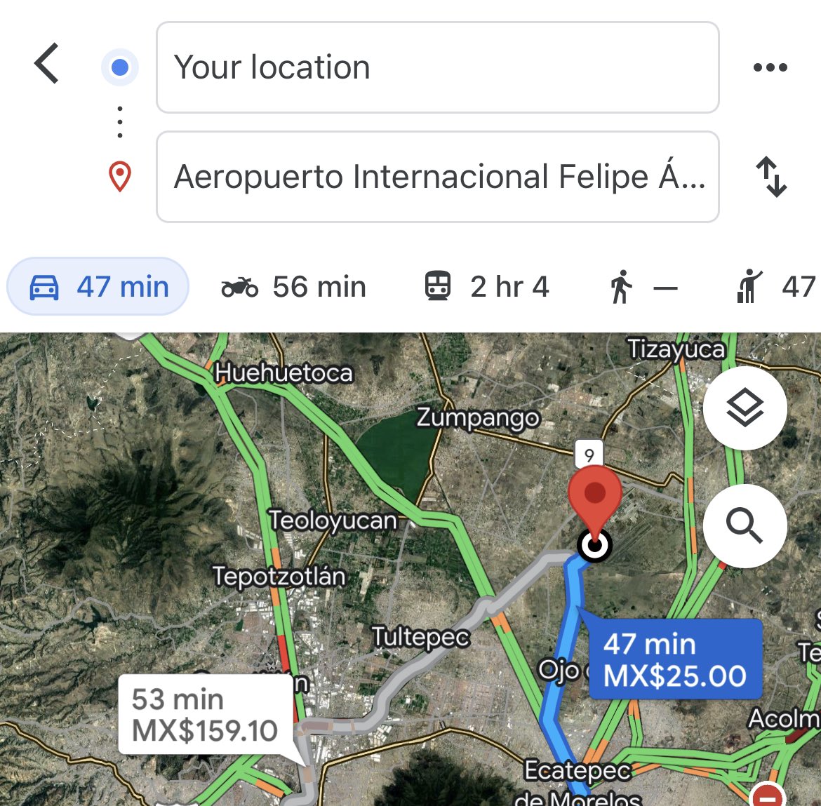 Volé del AIFA gracias a Volaris y su sobreventa de boletos. Les voy a platicar toda mi experiencia de la forma más objetiva posible. 

Salí de mi casa en Polanco casi 3 horas antes y Google me marcaba un viaje de 47 minutos con un pago de casetas de 25 pesos.