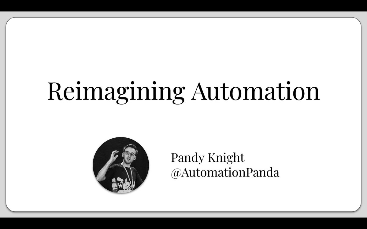 AutomationPanda's tweet photo. Guten Morgen! Today, I'm keynoting @AgileTD in Potsdam, Germany! My talk is entitled #ReimaginingAutomation.

I'm autonomously tweeting my slides while speaking. Get ready to learn about how we can build a better future if we rethink what automation can and should do! 1/15 https://t.co/Ac8BhwFX81