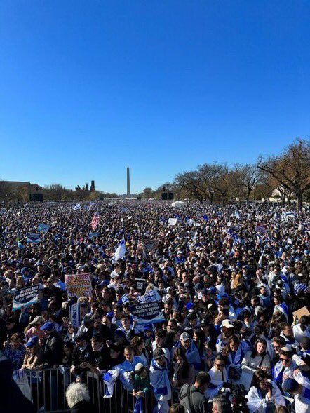sentdefender's tweet photo. Hundreds of Thousands attended the Pro-Israeli Rally today in our Nations Capital of Washington, D.C. for showing Support for the Country following the Deviating Surprise Attack against them by Hamas on October 7th, which Killed roughly 1,400 Civilians and plunged the Region into War.