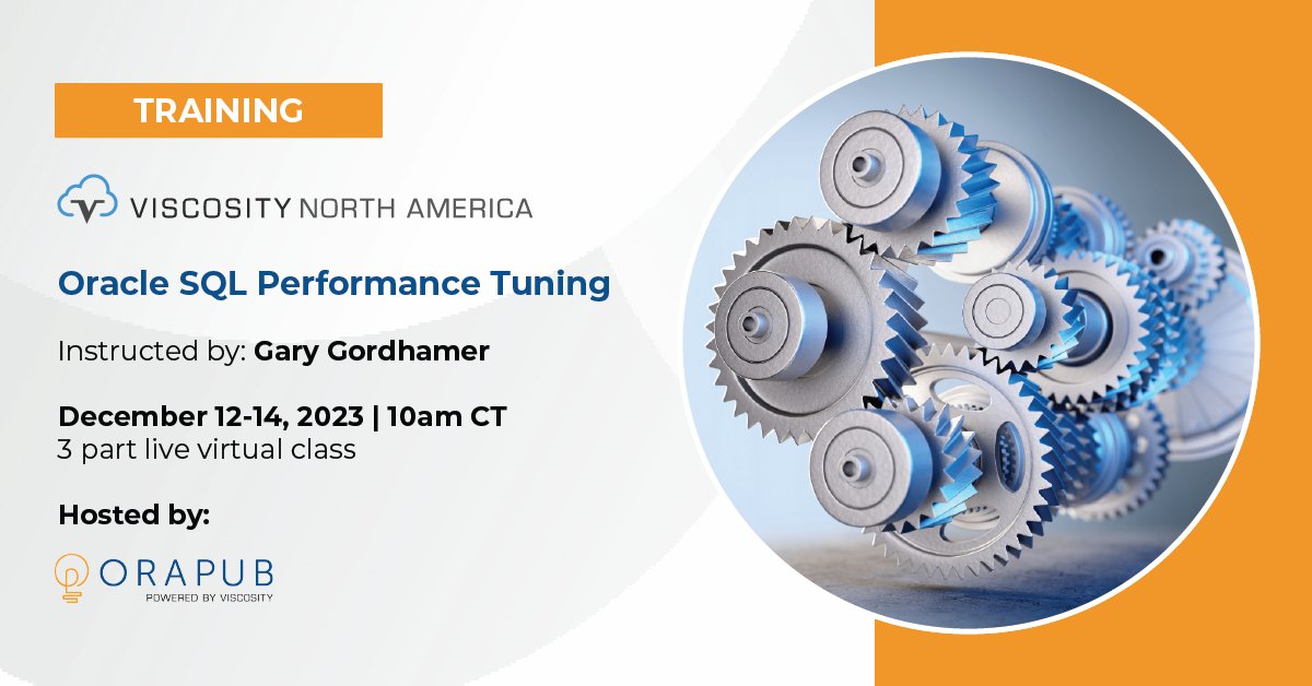 OraPubInc's tweet image. Register for 2023's final LVC, "Oracle #SQL #PerformanceTuning," with #OracleACEPro @ggordham. Learn tools for the Optimizer, @Oracle's built-in tools, SQL SPM, SQL Profiles, SQL Patch, & more!
Dec 12-14 | 10 AM CT
bit.ly/49iWhpi
#VNA23 #OraPub #oraclecloud #oracleaces