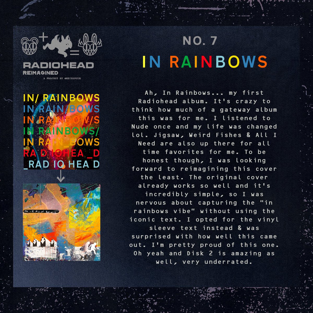 heikofour's tweet photo. RADIOHEAD REIMAGINED #7: In Rainbows #inrainbows #radiohead https://t.co/UNU6bRZjxA