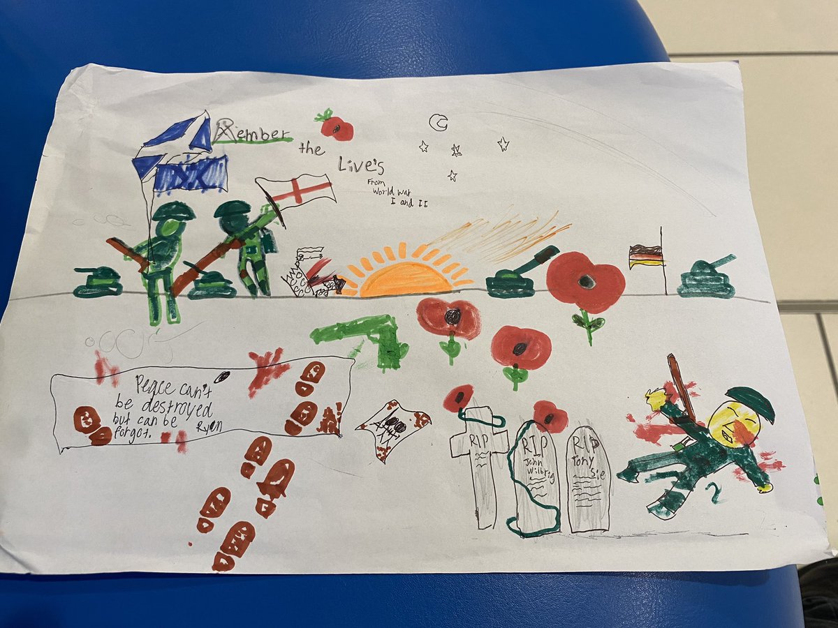 Admiring my son’s artistic touch! 🎨 

His elementary school creation comes with a poetic message: 

‘Peace can’t be destroyed, but can be forgot(ten).’ 

I must remember it…

#ProudParent
#InspiredByKids 
#RemembanceDay 
#PeaceForAll