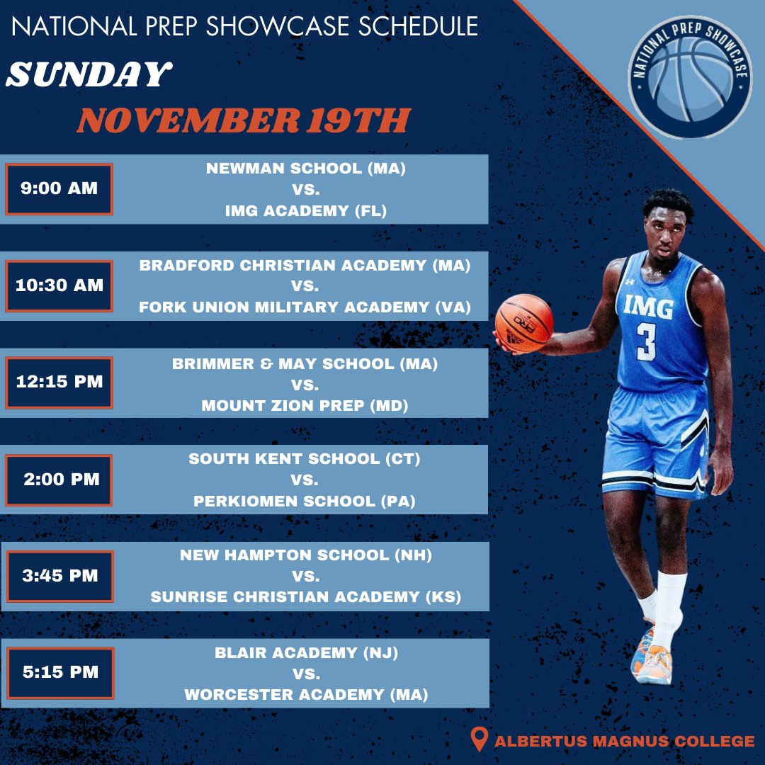 National Prep Championship Series (@prepnational) on Twitter photo The National Prep Showcase is this Friday!
First tip-off is at 10:30am on Friday between <a href="/PSAhoops/">Putnam Science MBB</a> vs. <a href="/MMAPGBasketball/">Massanutten PG Hoops</a> 👀
<a href="/theCBGLive/">Commonwealth Basketball Group</a> will once again be livestreaming the event 🔥 to watch please go to commonwealthbasketballgroup.net/national-prep-…
📍Albertus Magnus College The National Prep Showcase is this Friday!
First tip-off is at 10:30am on Friday between <a href="/PSAhoops/">Putnam Science MBB</a> vs. <a href="/MMAPGBasketball/">Massanutten PG Hoops</a> 👀
<a href="/theCBGLive/">Commonwealth Basketball Group</a> will once again be livestreaming the event 🔥 to watch please go to commonwealthbasketballgroup.net/national-prep-…
📍Albertus Magnus College