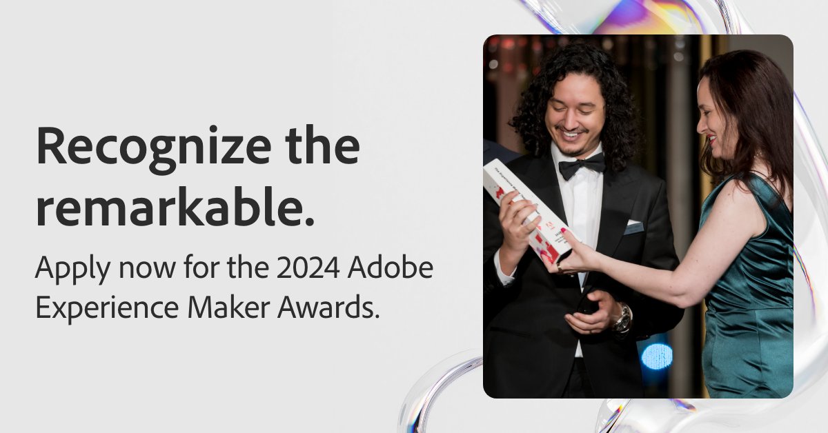 The Adobe Experience Maker Awards celebrates visionaries who have set a bold new digital standard for customer experiences. Apply from now until December 8. bit.ly/3smzAQ7