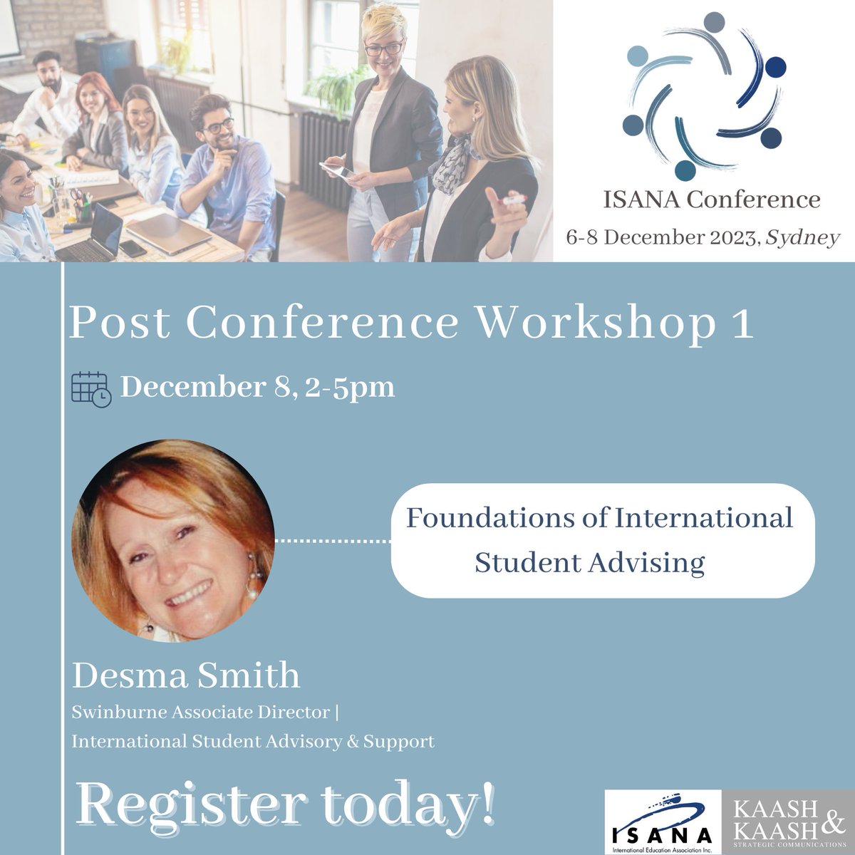 Act fast and register for the ISANA Conference and post-conference workshop led by Desma Smith – a great opportunity to explore solutions-oriented approaches. With only a fews days to go, registrations are closing soon. 

Register Today! ➡ lnkd.in/gYyswunz 
AND the