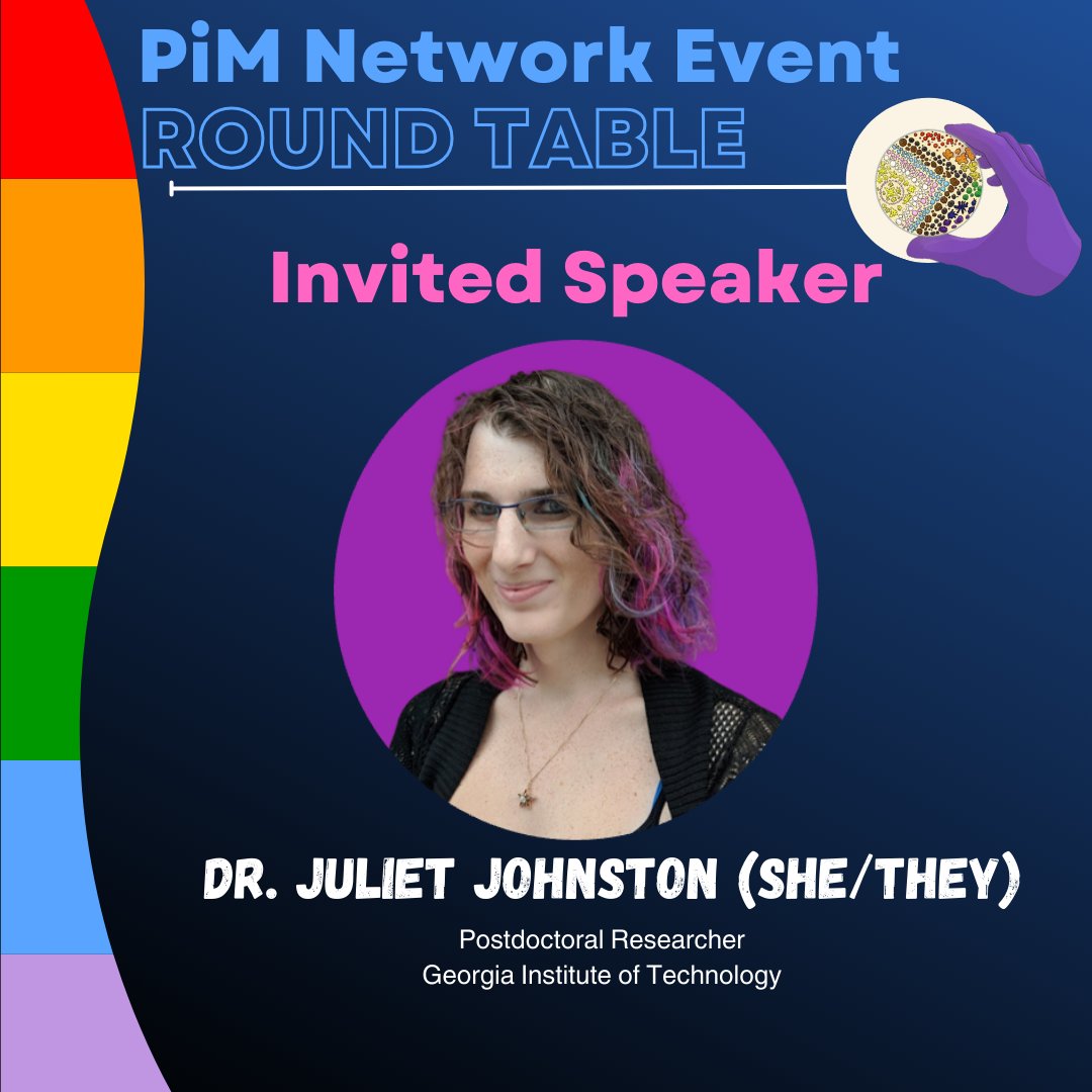 Another one our awesome speakers for this Saturday's event: Dr. Juliet Johnston (She/They) - @queermsfrizzle Keep an eye out as we announce more speakers throughout the week! 👀 #EDIA #LGBTQSTEM #InclusiveScience #microbiology More on their work here: doi.org/10.1128/msyste…