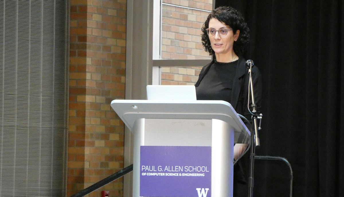 It’s our annual Research Showcase! We had a packed house for our luncheon keynote by @UW #UWAllen professor @HannaHajishirzi, also senior director of AllenNLP at @allen_ai. The day continues with sessions on computing for health, sustainability, accessibility and more! #CSforGood