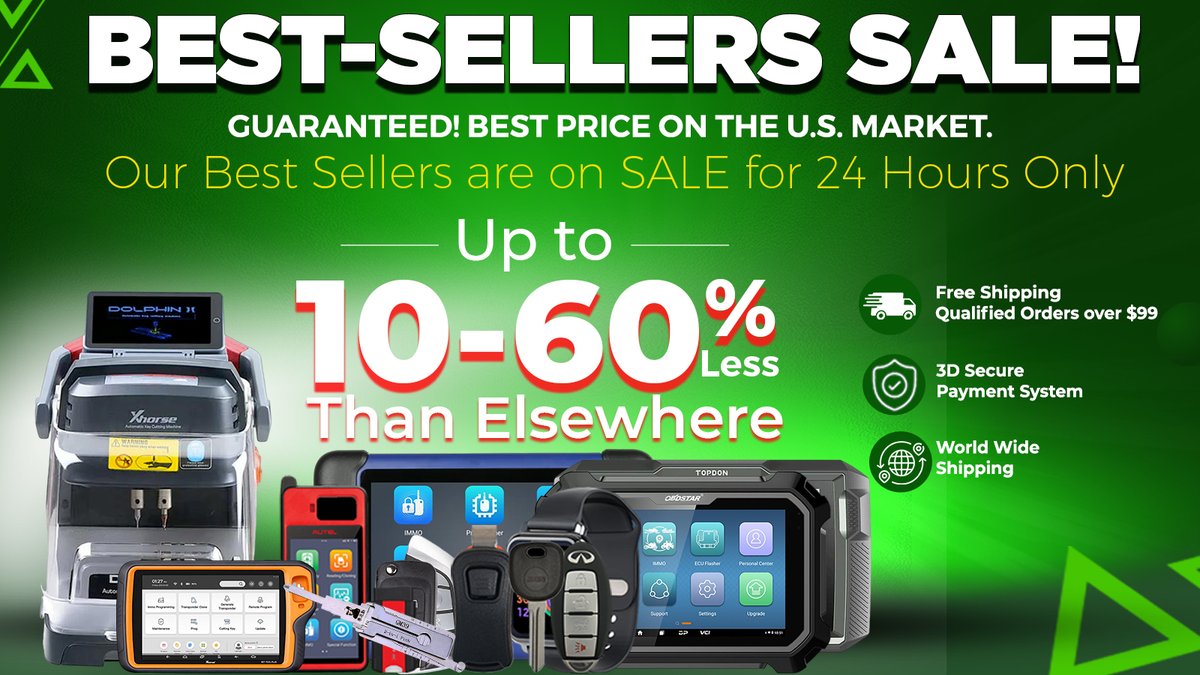 LksmithKeyless's tweet image. Limited-time sale on all best sellers 
locksmithkeyless.com/collections/de…
#LockPicksDecoders #KeyFobs #UniversalRemotes #TransponderKeys
#RemoteKeyShells #EmergencyKeys #Programmers #KeyMachines #MachineBundles #Accessories
#TransponderChips #LocksmithTools #ResidentialCommercialLocks
