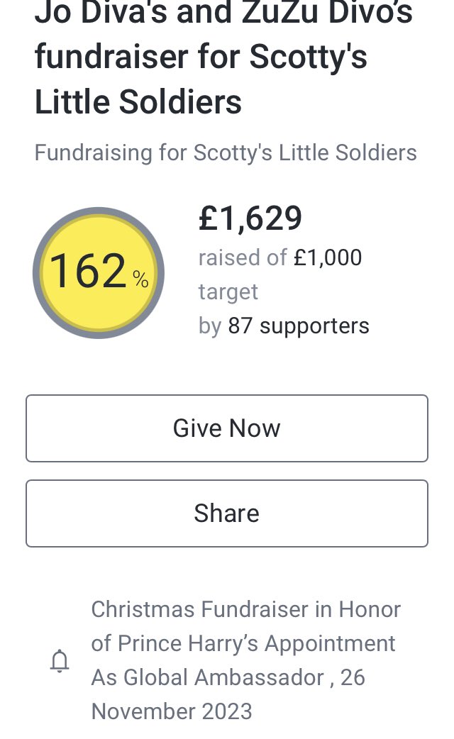 We’re only £71 from £1700! Can we reach it tonight? I think we can! Please donate and or retweet. The children supported by Scotty’s Little Soldiers deserve all the help we can give. justgiving.com/page/jo-diva-z…