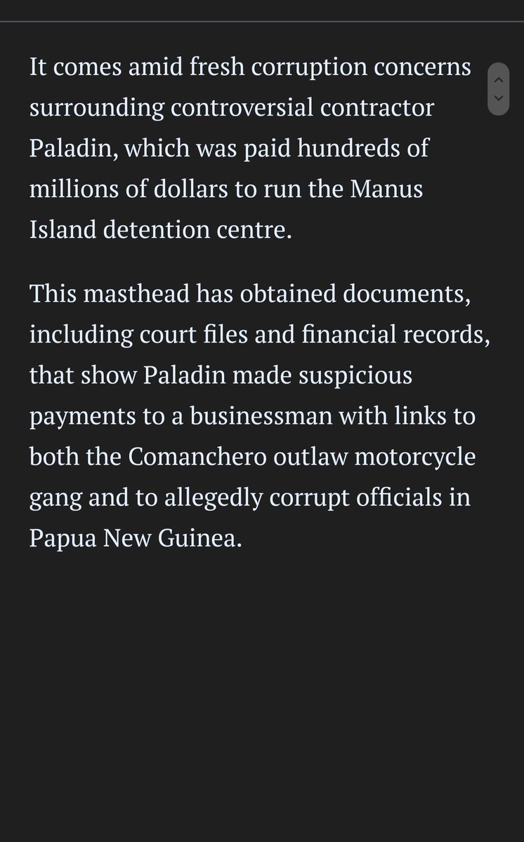 It comes amid fresh corruption concerns
surrounding controversial contractor
Paladin, which was paid hundreds of
millions of dollars to run the Manus
Island detention centre.