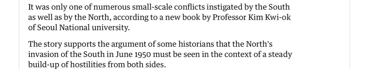 @battered_sphinx @nikicaga Lol the article doesn't even say that. At best it says both sides were escalating ahead of the North's invasion.

Small border conflicts don't *need* to lead to a full scale invasion, and often don't.