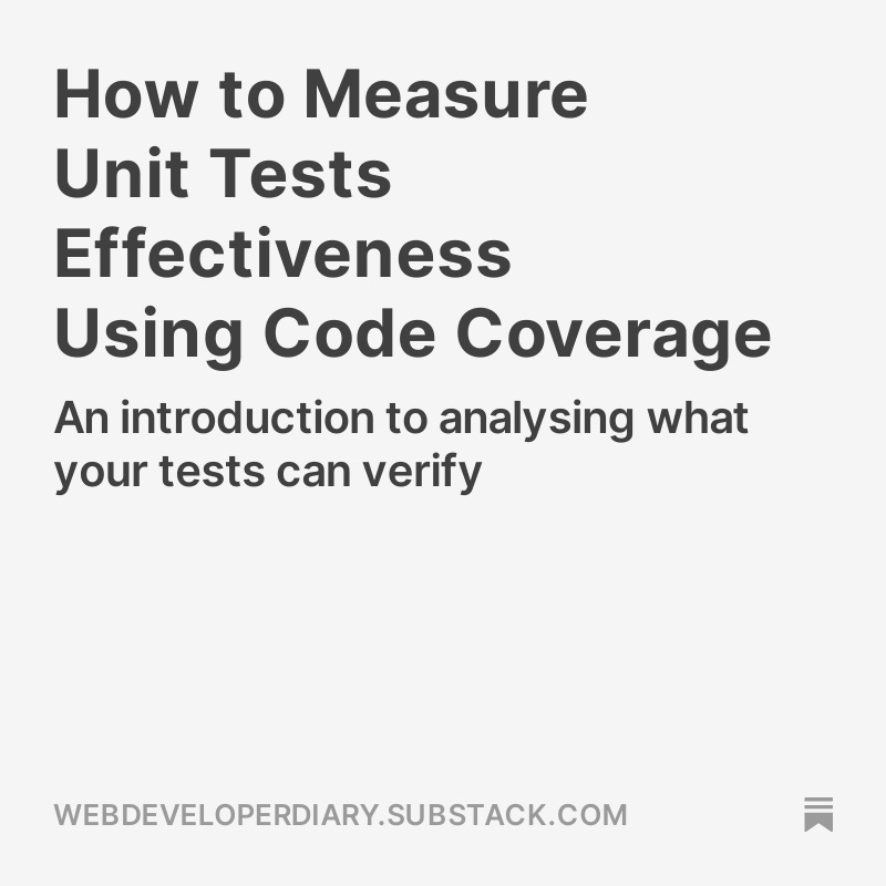 ant_f_dev's tweet photo. Ever wondered what unit test coverage is?

The latest edition of my newsletter gives an overview and tips on how to get started in C# for free.

https://t.co/ItE1JZRkFZ https://t.co/tuKaA9k9BT