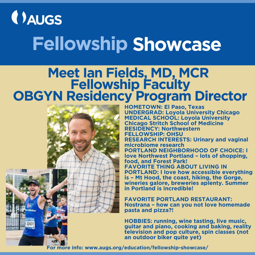 OHSU Urogyn fellowship faculty spotlights — Dr. Ian Fields. <a href="/ohsufpmrs/">ohsufpmrs</a> <a href="/eeyanmiller/">Ian Fields, MD, MCR</a> 

#FutureFellowsofAUGS #FutureUrogynFellows #AUGSFellowshipShowcase #Obgyn #Obgyntwitter #MedEd #Medtwitter