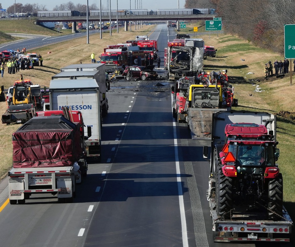 WestLickingFire's tweet photo. Thoughts &amp; prayers extended to all those impacted by the catastrophic crash on I-70 today. Under command of C402, first responders went into immediate action to rescue those trapped, extinguish fires, perform first aid &amp; transport victims. Thanks to all involved. #firefighters https://t.co/YWVQebbXPx