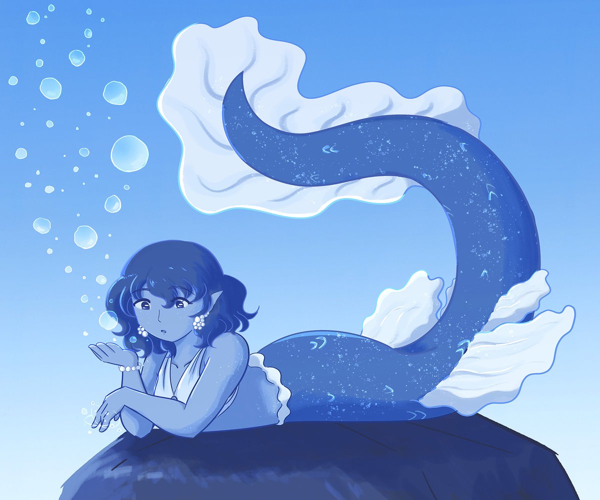 I challenged myself with this illustration as I wanted to only use a blue color palette. I really loved how this one turned out, the bubbles are one of my favorite things in this picture. #ocmermaid #oc #bluemermaid