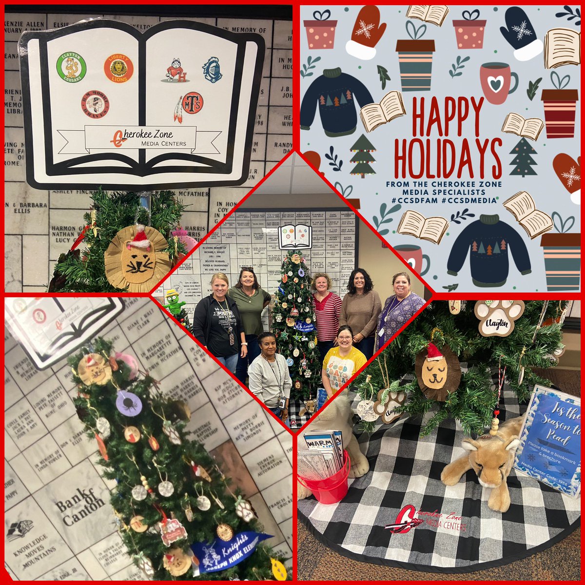 Check out the Cherokee Zone Media Specialists’ tree at <a href="/SequoyahRegLib/">Sequoyah Regional Library System</a>’s Festival of Trees at R. T. Jones Library! <a href="/KnoxESKnights/">Knox ES Knights</a> <a href="/LibertyES1/">Liberty ES - Canton</a> <a href="/RMMooreMedia/">Wendy Landry</a> <a href="/anechvatal/">Anne Nechvatal</a> <a href="/ceslearningden/">Sandy McPherson</a> <a href="/CcsdMedia/">MediaCCSD</a>