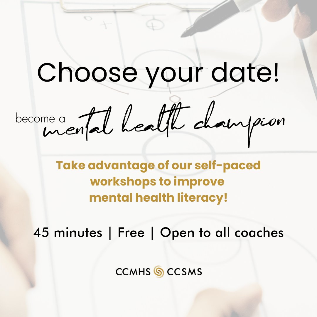 ccmhs_ccsms's tweet image. Coaches, did you miss a workshop opportunity in October? Sign up for a free self-paced workshop and improve your mental health literacy at a time and date that works for you through this link ccmhs-ccsms-education.thinkific.com/users/sign_up.
