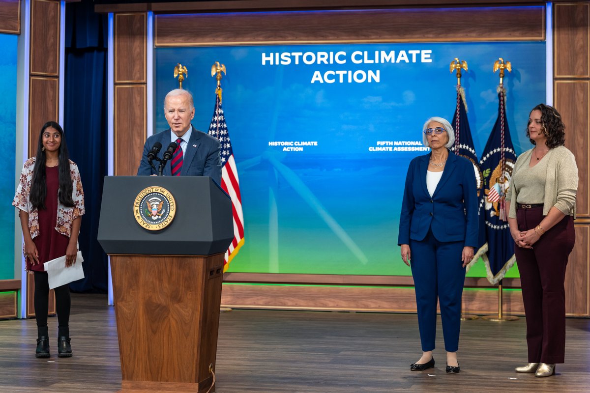 POTUS46Archive's tweet image. My Administration has released the Fifth National Climate Assessment in our history.
 
It makes clear that climate change is impacting all regions of our nation – but that communities are taking more action than ever to reduce climate risks.
 
We have to keep that action going.