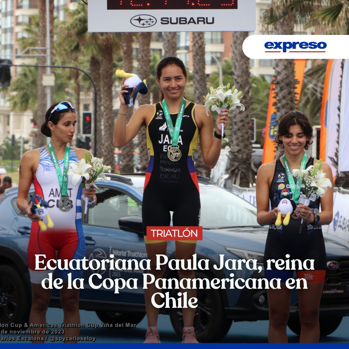 Expresoec's tweet image. Pese a que los Juegos Panamericanos 2023 culminaron recientemente en Chile, las competencias de triatlón continuaron en Viña del Mar, sede en la que el equipo ecuatoriano de este deporte hizo flamear nuevamente la tricolor con Paula Jara.

Más detalles: bit.ly/3MI3XYo