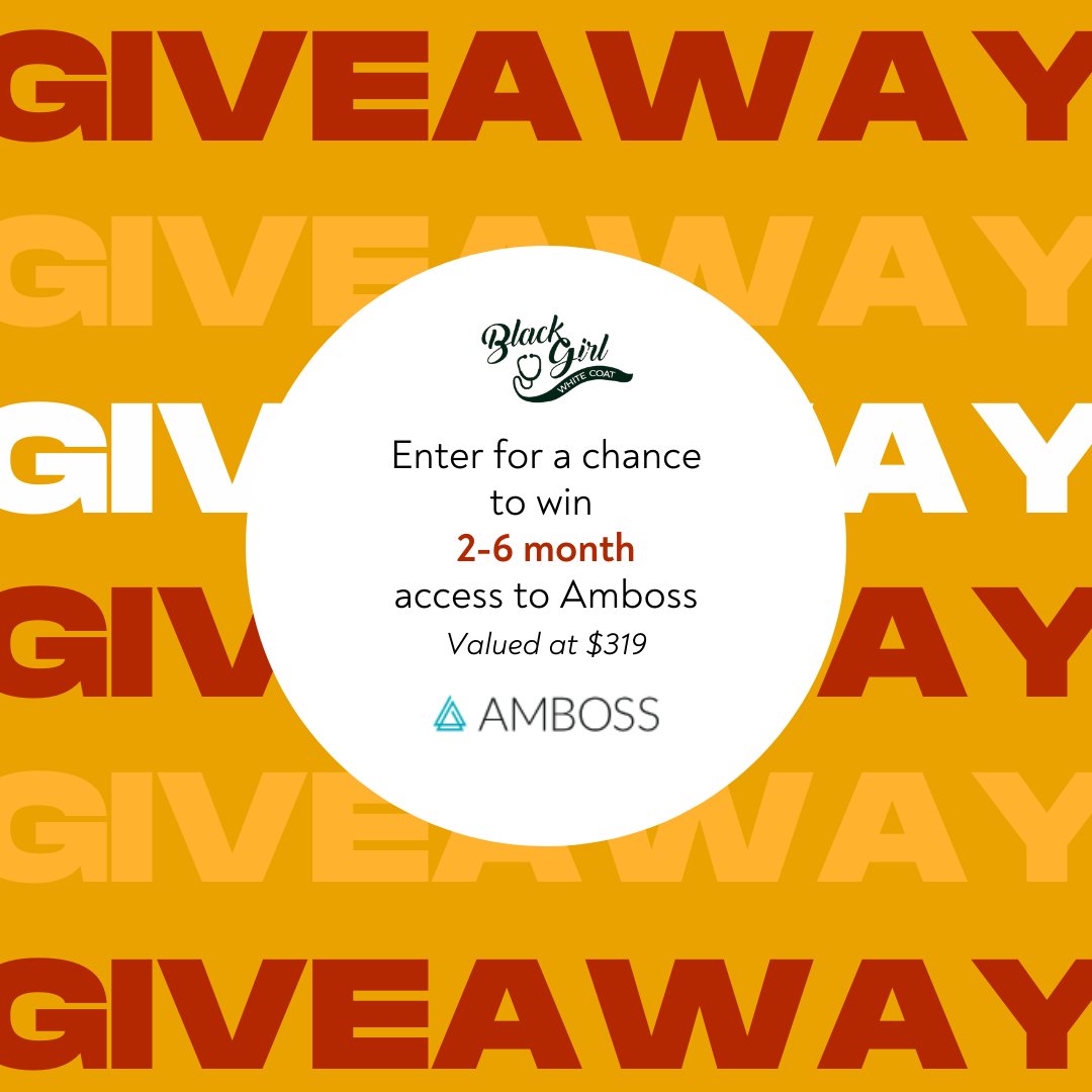 Black Girl White Coat (@_bgwc_) on Twitter photo To win a 2-6 month access code for AMBOSS, follow the giveaway rules below: 
1. Must be following BGWC and Amboss 
2. Tag 3 people in the comments 
#bgwc #bgwcgives #givingtuesday #bgwcgivingtuesday To win a 2-6 month access code for AMBOSS, follow the giveaway rules below: 
1. Must be following BGWC and Amboss 
2. Tag 3 people in the comments 
#bgwc #bgwcgives #givingtuesday #bgwcgivingtuesday