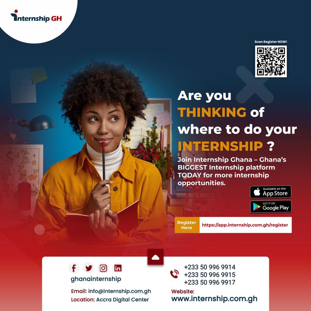 No more hustle to do your internship! We are a click away! Visit internship.com.gh for more details! Call/WhatsApp 050 996 9914, 050 996 9915, 050 996 9917 for more details!