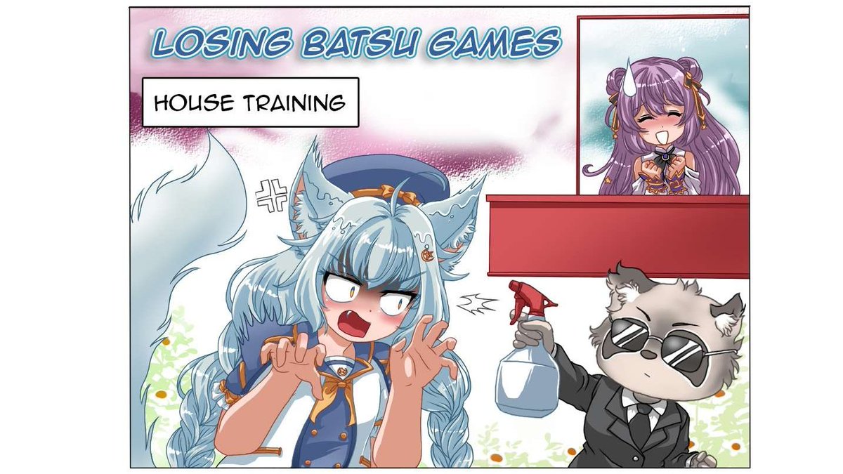 AmbrGlw's tweet photo. Club Amber #15: Losing Batsu Games 🎮 ft. Soleil, Vallini, Danica and Mumu (Special appearance by boss racc and Kawa)
... Don't question number 4...
#VTuber #4koma #ClubAmber #ENVtuber https://t.co/VPAP5Gan34