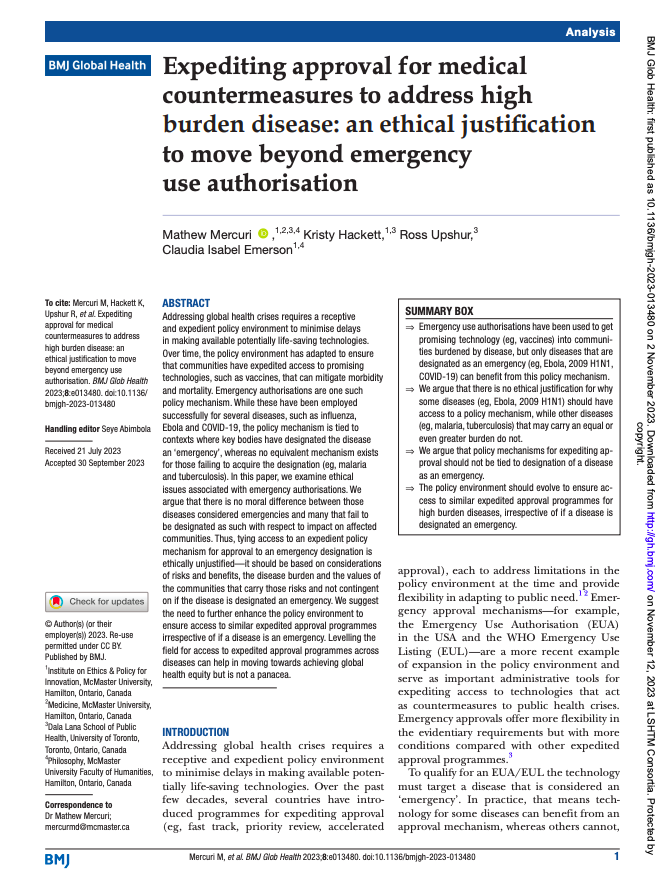 "The policy environment should evolve to ensure access to similar expedited approval programmes for high burden diseases, irrespective of if a disease is designated an emergency."

📣 New Analysis ➡️ gh.bmj.com/content/8/11/e…